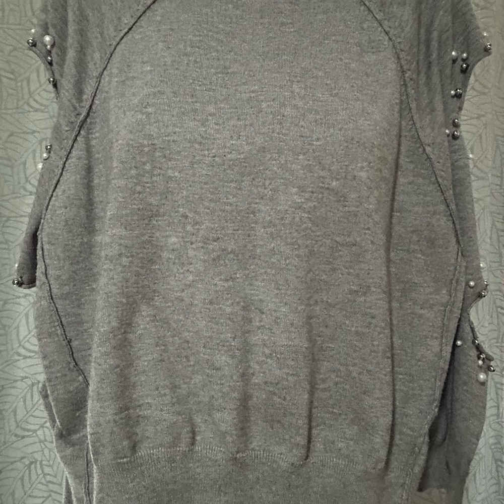 Gray Sweater with Pearl and Silver Accents